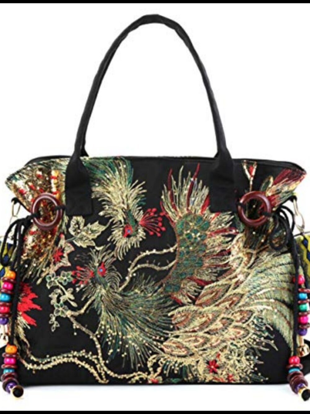 Embroidered Canvas Tote Bag Convertible Crossbody Shoulder Bag Women Large